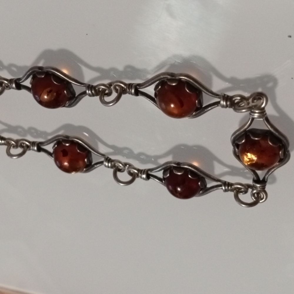 🌻Beautiful Victorian Genuine Sterling Silver & Baltic Amber Link Bracelet - Picture 4 of 12